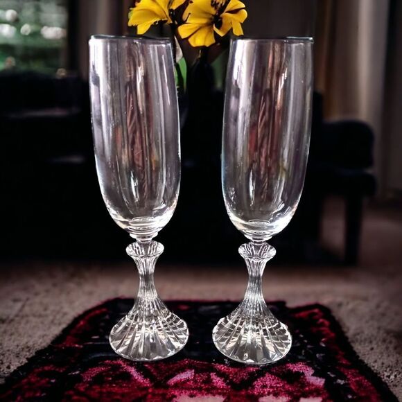 Mikasa The Ritz Champagne Flute Glass Set Of 2 Crystal Christmas Elegant Vintage - Picture 13 of 15